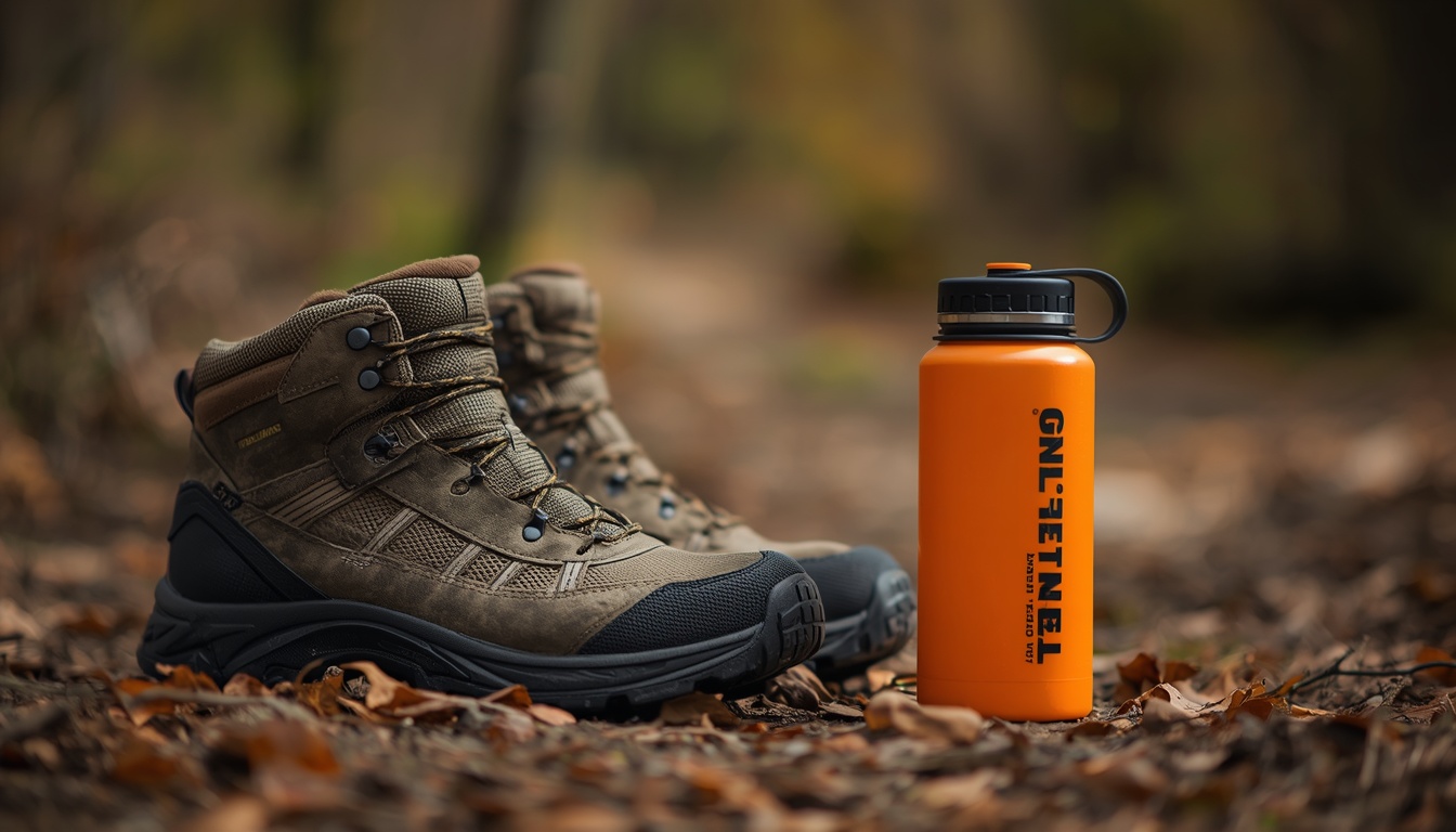 Skeletonwhradian trail gear for morning walks including boots and water bottle